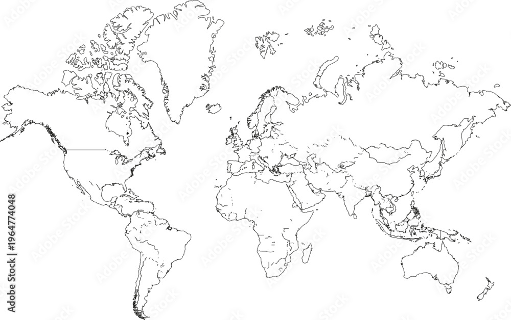 Fototapeta premium World map outline blank political map for geography and travel simpl