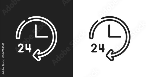 24 hours service icon. Linear black, white icon from hotel signals collection. Outline 24 hours service vector. Thin line symbol isolated on white and black background