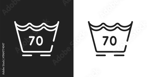 70 degree laundry icon. Linear black, white icon from laundry instructions collection. Outline 70 degree laundry vector. Thin line symbol isolated on white and black background
