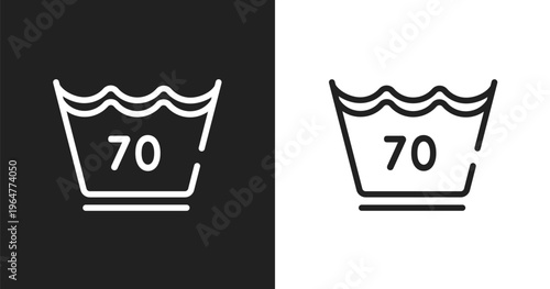 70 degrees icon. Linear black, white icon from laundry instructions collection. Outline 70 degrees vector. Thin line symbol isolated on white and black background