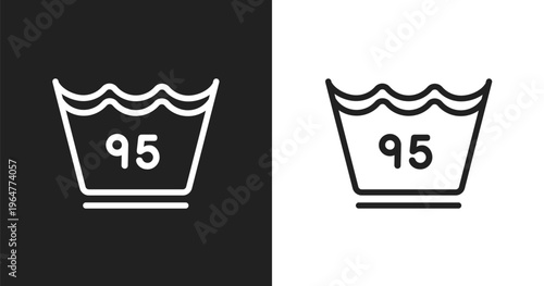 95 degrees icon. Linear black, white icon from laundry instructions collection. Outline 95 degrees vector. Thin line symbol isolated on white and black background