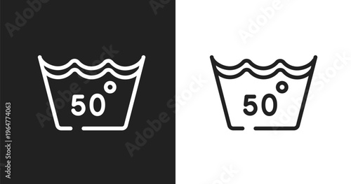 50 degree laundry icon. Linear black, white icon from laundry instructions collection. Outline 50 degree laundry vector. Thin line symbol isolated on white and black background