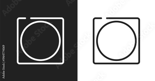 Circle inside square icon. Linear black, white icon from laundry instructions collection. Outline circle inside square icon vector. Thin line symbol for use on web and mobile apps, logo, print