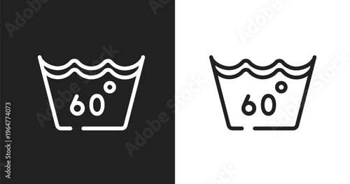 60 degree laundry icon. Linear black, white icon from laundry instructions collection. Outline 60 degree laundry vector. Thin line symbol isolated on white and black background