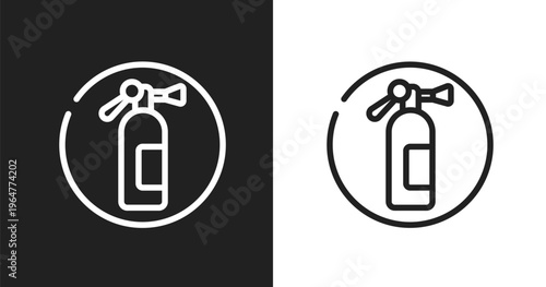 Fire estinguisher sign icon. Linear black, white icon from indications collection. Outline fire estinguisher sign vector. Thin line symbol isolated on white and black background