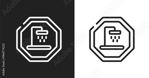 Shower place icon. Linear black, white icon from indications collection. Outline shower place vector. Thin line symbol isolated on white and black background