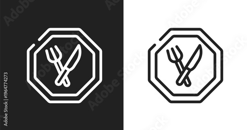 Restaurant signal icon. Linear black, white icon from indications collection. Outline restaurant signal vector. Thin line symbol isolated on white and black background