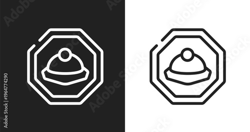 Mine site sign icon. Linear black, white icon from indications collection. Outline mine site sign vector. Thin line symbol isolated on white and black background