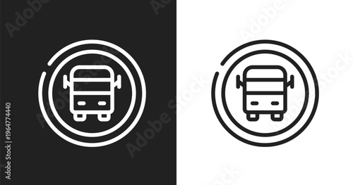 School bus stop icon. Linear black, white icon from indications collection. Outline school bus stop vector. Thin line symbol isolated on white and black background