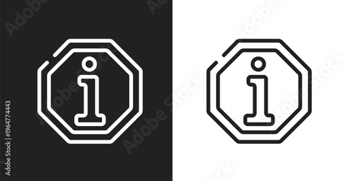 Information signal icon. Linear black, white icon from indications collection. Outline information signal vector. Thin line symbol isolated on white and black background
