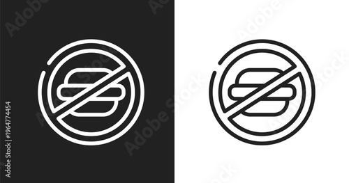 Not allowed snacks icon. Linear black, white icon from swimming pool rules collection. Outline not allowed snacks vector. Thin line symbol isolated on white and black background