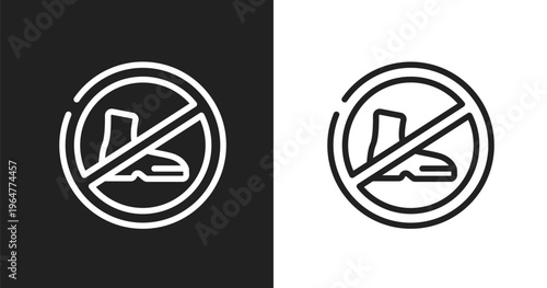 No shoes icon. Linear black, white icon from swimming pool rules collection. Outline no shoes vector. Thin line symbol isolated on white and black background