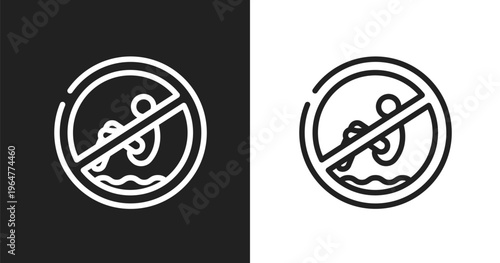 No bomb jump icon. Linear black, white icon from swimming pool rules collection. Outline no bomb jump vector. Thin line symbol isolated on white and black background