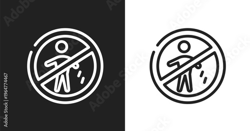 No littering icon. Linear black, white icon from swimming pool rules collection. Outline no littering vector. Thin line symbol isolated on white and black background