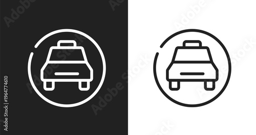 Taxi stop sign icon. Linear black, white icon from poi public places collection. Outline taxi stop sign vector. Thin line symbol isolated on white and black background