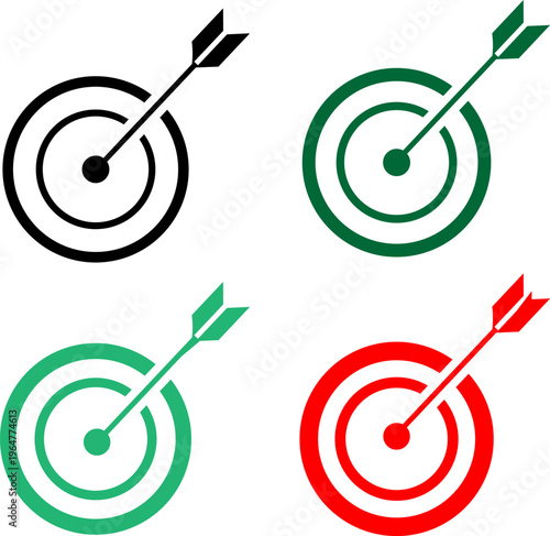 Four colorful archery target designs with arrows striking bullseyes.