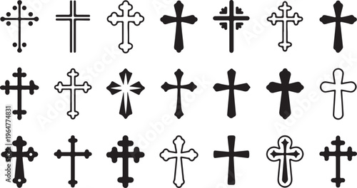Diverse Collection of Christian Cross Icons Representing Faith and Spirituality