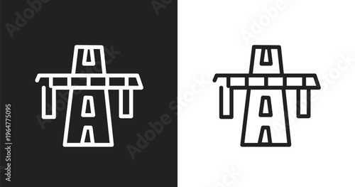 Bridge on avenue perspective icon. Linear black, white icon from signals set collection. Outline bridge on avenue perspective icon vector. Thin line symbol for use on web and mobile apps, logo,