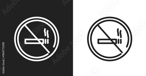 Forbidden smoking signal icon. Linear black, white icon from signals set collection. Outline forbidden smoking signal vector. Thin line symbol isolated on white and black background