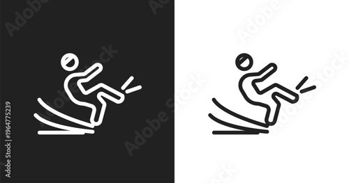 Slippery icon. Linear black, white icon from us road signs collection. Outline slippery vector. Thin line symbol isolated on white and black background