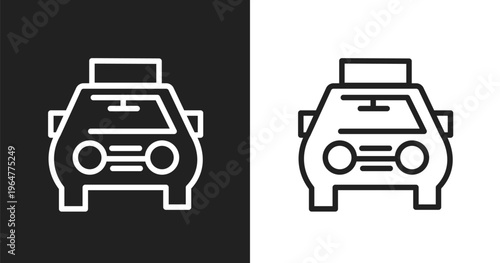 Solar taxi icon. Linear black, white icon from taxi service collection. Outline solar taxi vector. Thin line symbol isolated on white and black background