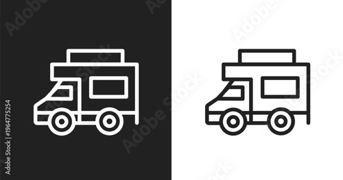 Jitney icon. Linear black, white icon from taxi service collection. Outline jitney vector. Thin line symbol isolated on white and black background