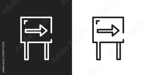 One way icon. Linear black, white icon from us road signs collection. Outline one way vector. Thin line symbol isolated on white and black background