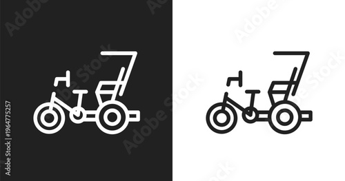 Cycle rickshaw icon. Linear black, white icon from taxi service collection. Outline cycle rickshaw vector. Thin line symbol isolated on white and black background