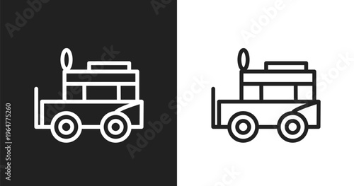 Jeepney icon. Linear black, white icon from taxi service collection. Outline jeepney vector. Thin line symbol isolated on white and black background