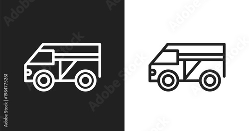 Minivan taxi icon. Linear black, white icon from taxi service collection. Outline minivan taxi vector. Thin line symbol isolated on white and black background