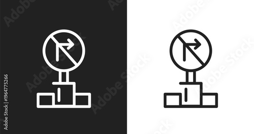 No turn right icon. Linear black, white icon from parking collection. Outline no turn right vector. Thin line symbol isolated on white and black background