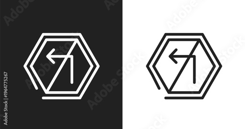 No turn left icon. Linear black, white icon from parking collection. Outline no turn left vector. Thin line symbol isolated on white and black background