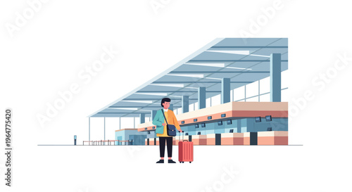 Traveling alone: minimalist illustration of a passenger at a modern
