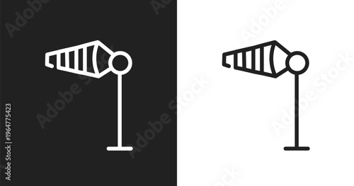 Wind flag icon. Linear black, white icon from airport collection. Outline wind flag vector. Thin line symbol isolated on white and black background