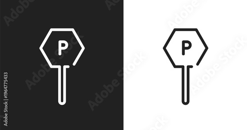 Parking sign icon. Linear black, white icon from parking collection. Outline parking sign vector. Thin line symbol isolated on white and black background