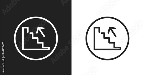 Upstairs icon. Linear black, white icon from airport collection. Outline upstairs vector. Thin line symbol isolated on white and black background