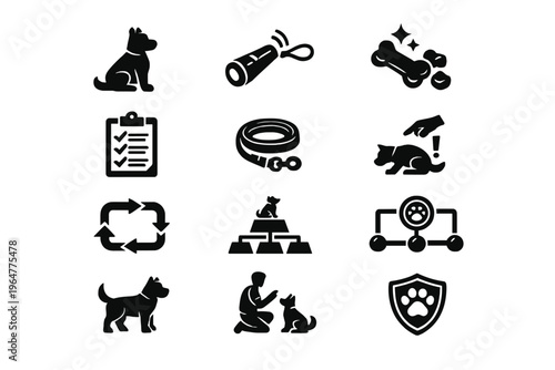 Obedience training diagram sitting vector behavior symbol correction leash icon dog