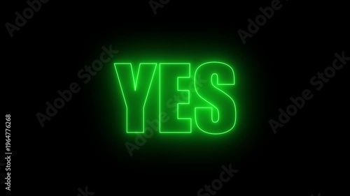 4K “YES” neon text animation on a black background.
