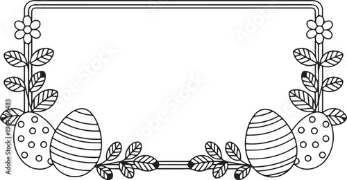 Festive Easter frame adorned with decorative eggs and delicate floral accents for greetings