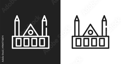 Chartres cathedral icon. Linear black, white icon from linear monuments collection. Outline chartres cathedral vector. Thin line symbol isolated on white and black background