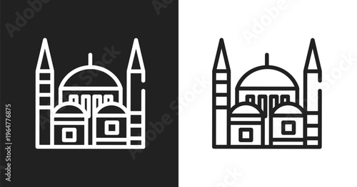 Blue mosque icon. Linear black, white icon from linear monuments collection. Outline blue mosque vector. Thin line symbol isolated on white and black background