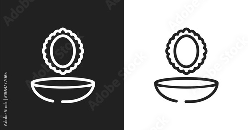 Powder and mirror icon. Linear black, white icon from beautiful collection. Outline powder and mirror vector. Thin line symbol isolated on white and black background