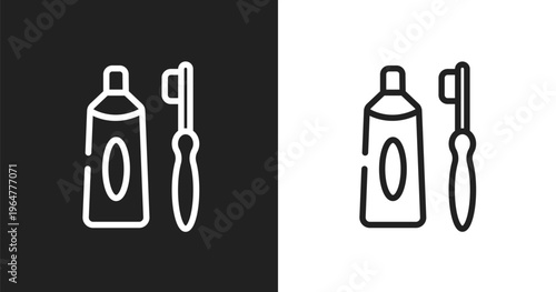 Tooth paste and brush icon. Linear black, white icon from beautiful collection. Outline tooth paste and brush vector. Thin line symbol isolated on white and black background