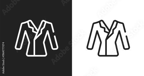 Suit on hanger icon. Linear black, white icon from beautiful collection. Outline suit on hanger vector. Thin line symbol isolated on white and black background