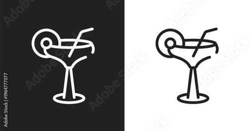Martini glass with straw icon. Linear black, white icon from beautiful collection. Outline martini glass with straw vector. Thin line symbol isolated on white and black background