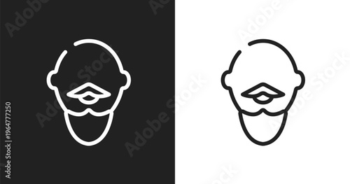 Bold man with moustache icon. Linear black, white icon from beauty collection. Outline bold man with moustache vector. Thin line symbol isolated on white and black background