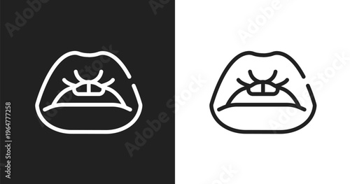 Women lips icon. Linear black, white icon from beauty collection. Outline women lips vector. Thin line symbol isolated on white and black background