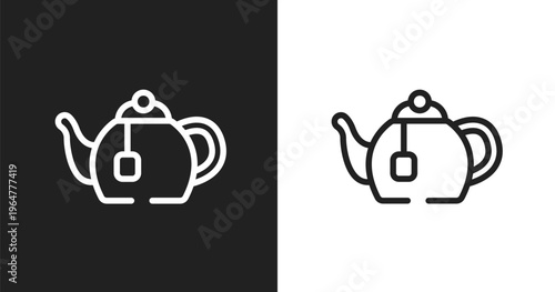Tea pot icon. Linear black, white icon from therapy collection. Outline tea pot vector. Thin line symbol isolated on white and black background