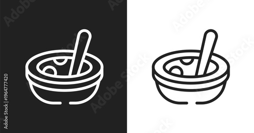 Soup icon. Linear black, white icon from therapy collection. Outline soup vector. Thin line symbol isolated on white and black background