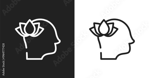 Mindfulness icon. Linear black, white icon from therapy collection. Outline mindfulness vector. Thin line symbol isolated on white and black background